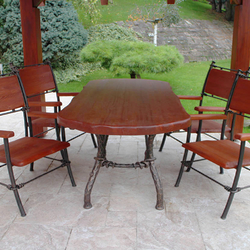 Salon de jardin exclusif - table forg�e avec chaises en bois