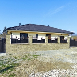 Portail en fer forg� plein, portillon et cl�ture devant une maison individuelle dans l'est de la Slovaquie