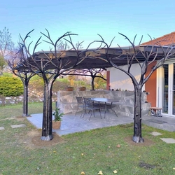 Abri design pour la terrasse de la maison familiale, créé à partir d'arbres feuillus forgés à la main Abri design pour la terrasse de la maison familiale, créé à partir d'arbres feuillus forgés à la main